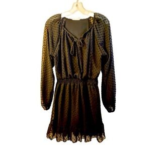 Women’s Black Sheer Polka Dot Dress - Size L - EUC